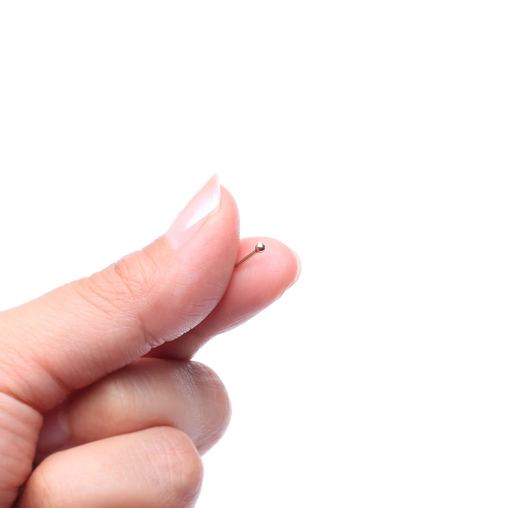 14 Karat Gold Ball Top L-Shaped Nose Ring - Image 3