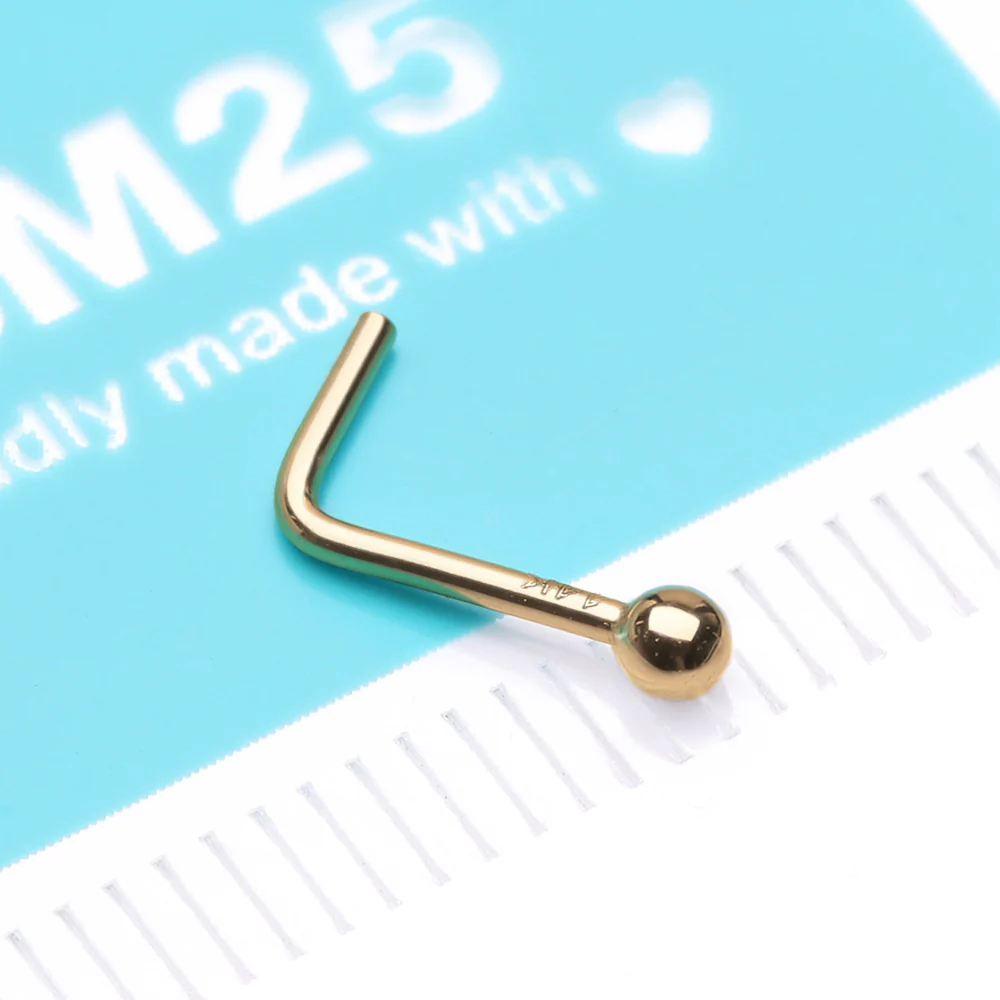14 Karat Gold Ball Top L-Shaped Nose Ring - Image 5