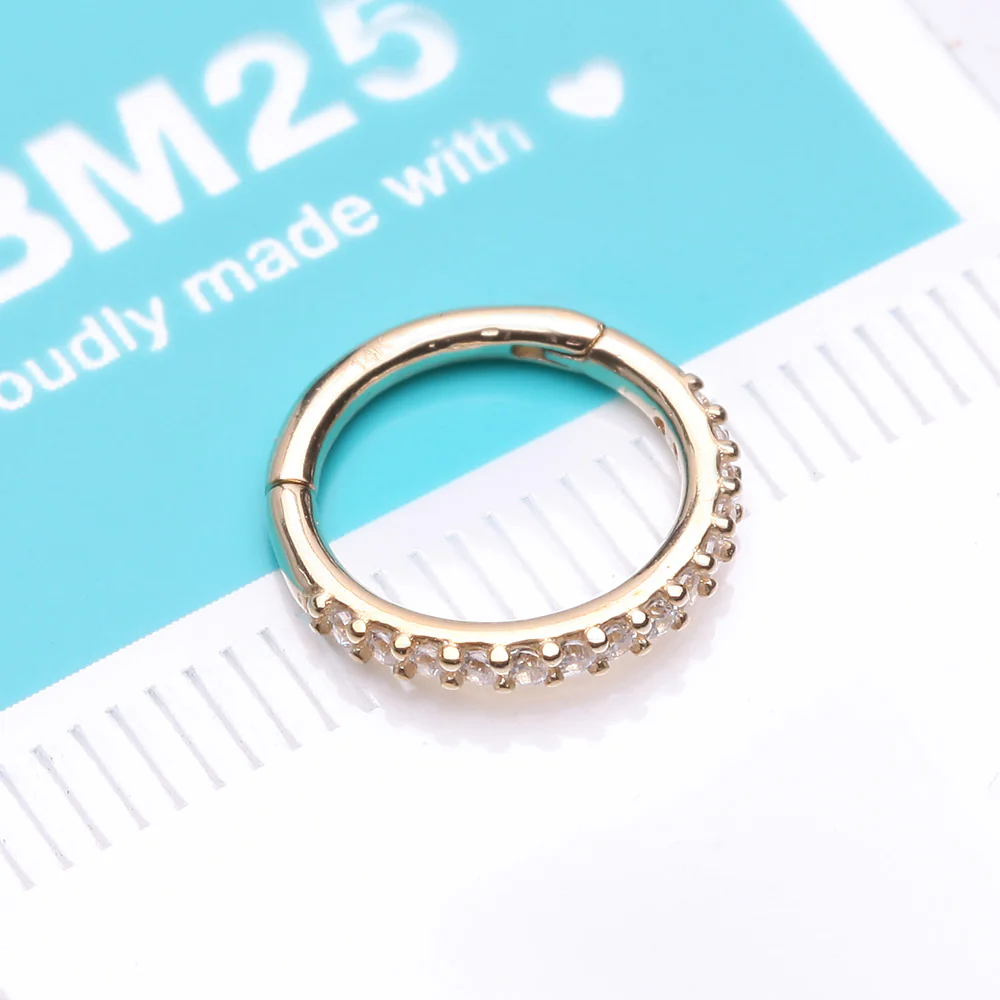 14 Karat Gold Brilliant Sparkle Gems Lined Clicker Hoop Ring - Image 3