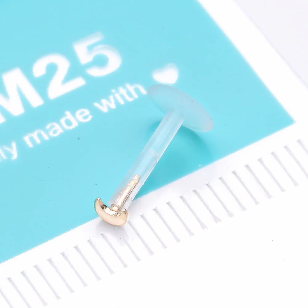 14 Karat Gold Crescent Moon Plate Top Bio-Flex Labret - Image 3