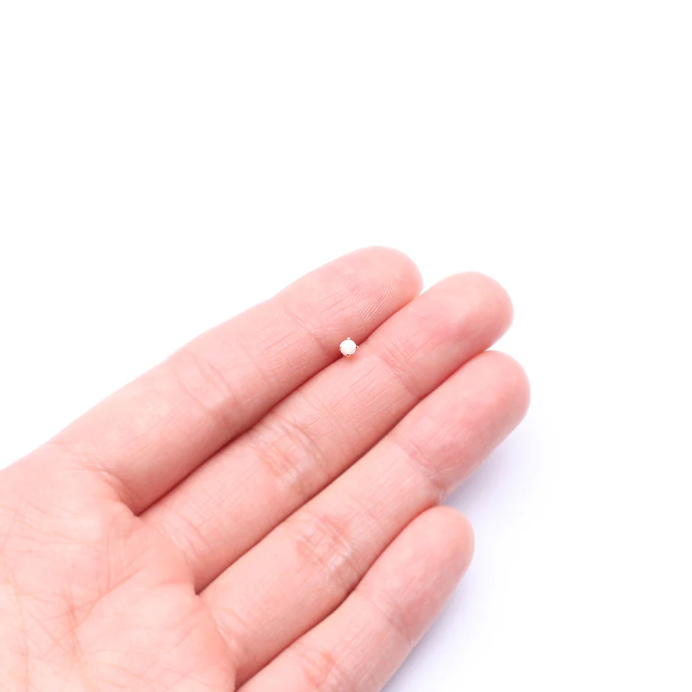 14 Karat Gold Fire Opal Prong Set Top L-Shaped Nose Ring - Image 3