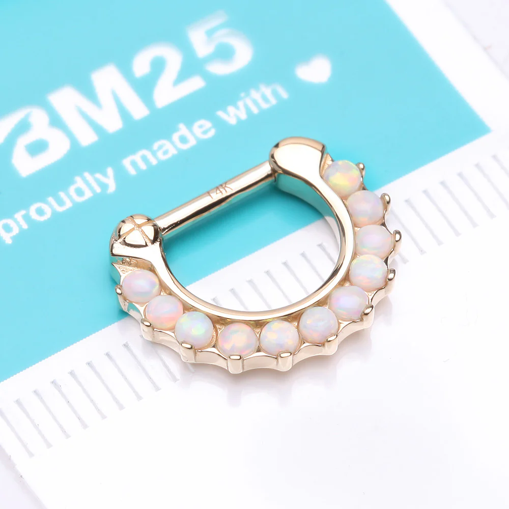 14 Karat Gold Fire Opal Sparkle Loop Clicker Ring - Image 3