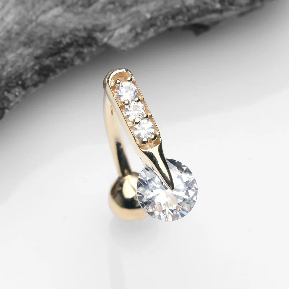 14 Karat Gold Luscious Sparkle Bar Reverse Belly Button Ring - Image 3