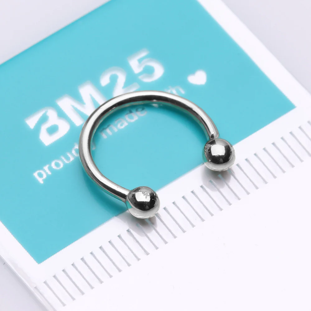 14 Karat White Gold Ball End Horseshoe Circular Barbell - Image 3