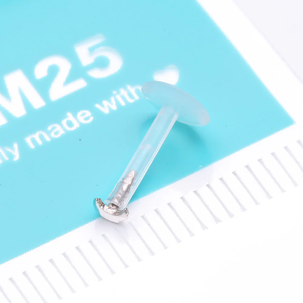 14 Karat White Gold Crescent Moon Plate Top Bio-Flex Labret - Image 3