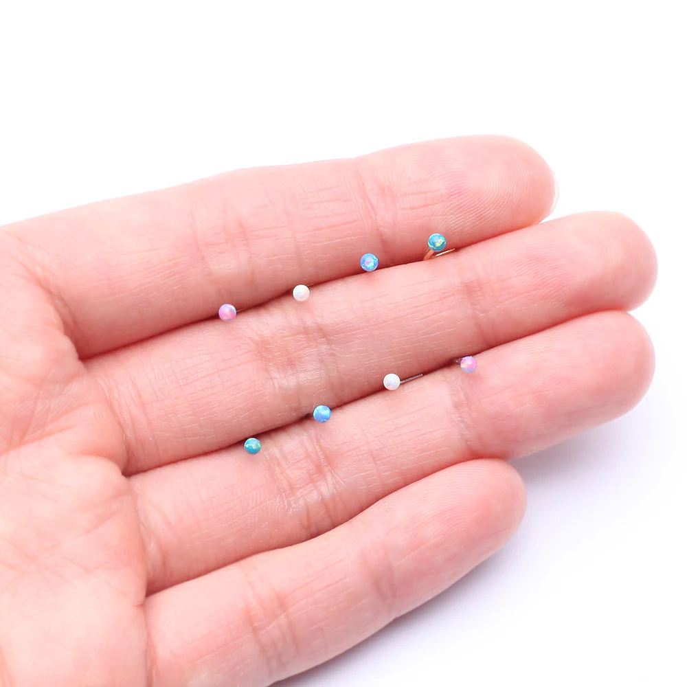 14 Karat White Gold Fire Opal Ball L-Shaped Nose Ring* - Image 4