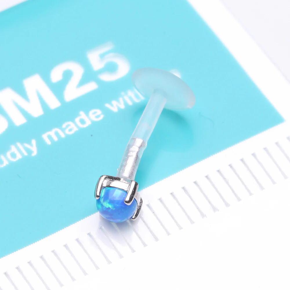 14 Karat White Gold Fire Opal Prong Set Top Bio-Flex Labret - Image 3