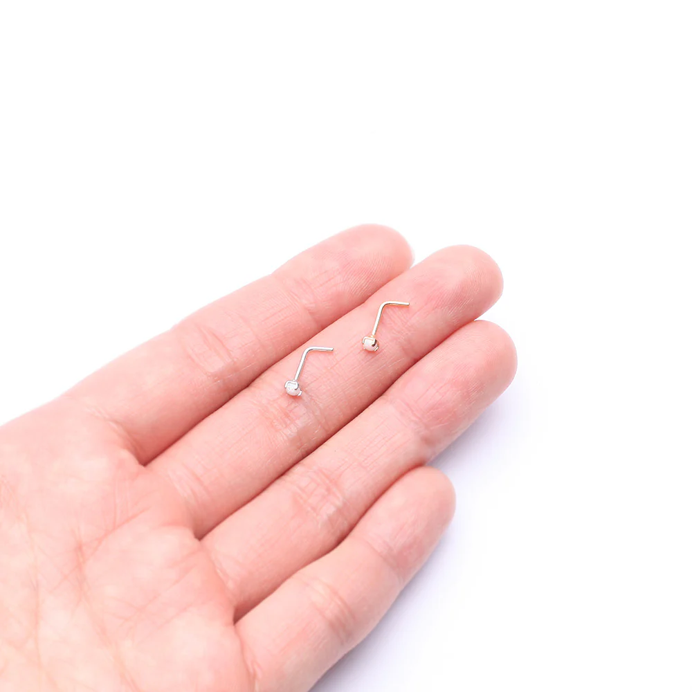 14 Karat White Gold Fire Opal Prong Set Top L-Shaped Nose Ring - Image 4