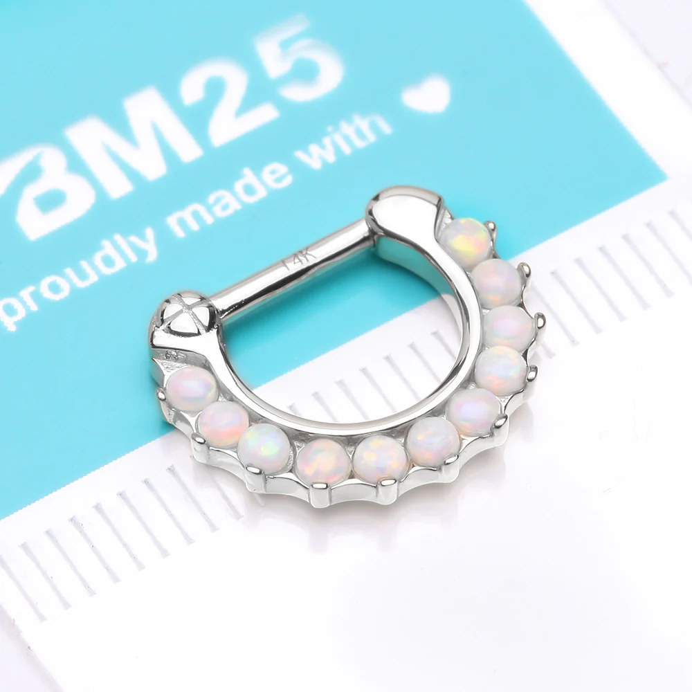 14 Karat White Gold Fire Opal Sparkle Loop Clicker Ring - Image 3