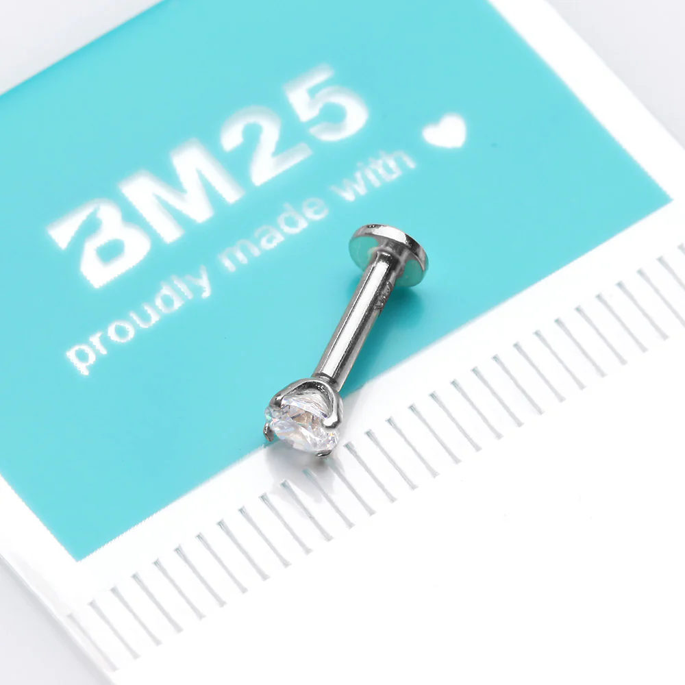 14 Karat White Gold OneFit Threadless Prong Set Gem Top Flat Back Stud Labret - Image 4