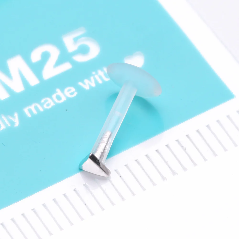 14 Karat White Gold Triangle Plate Top Bio-Flex Labret - Image 3