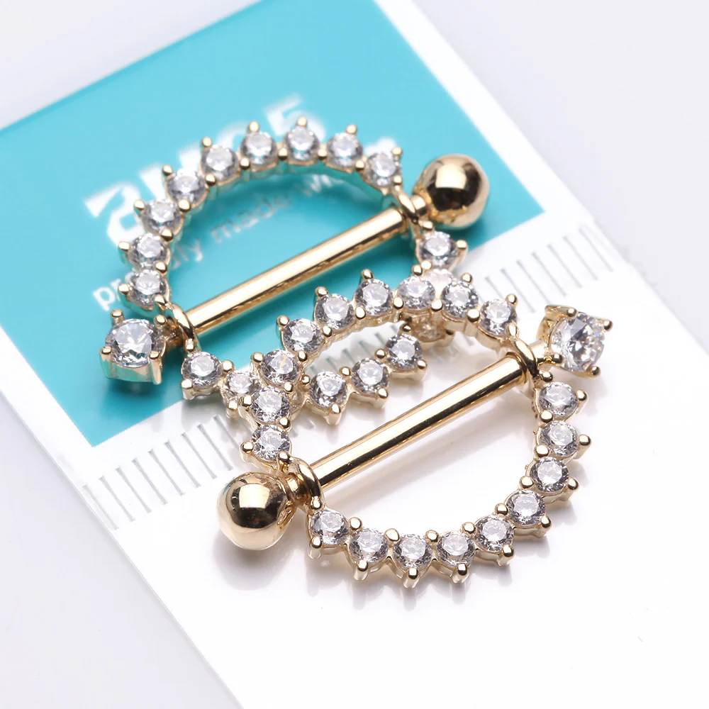 A Pair of 14 Karat Gold Glistening Sunburst Sparkles Nipple Shield Ring - Image 3