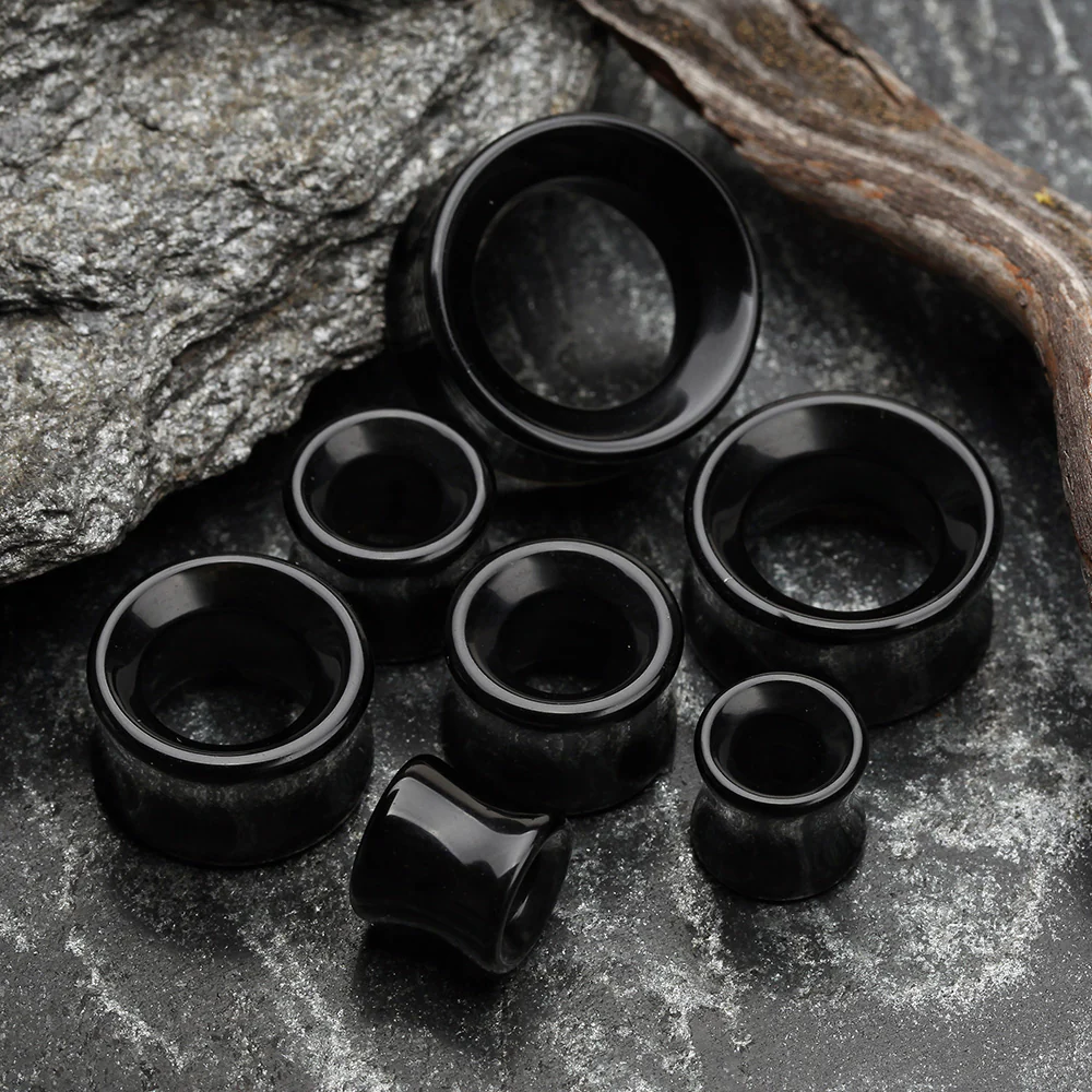 A Pair of Black Onyx Stone Double Flared Eyelet Plug - Image 3
