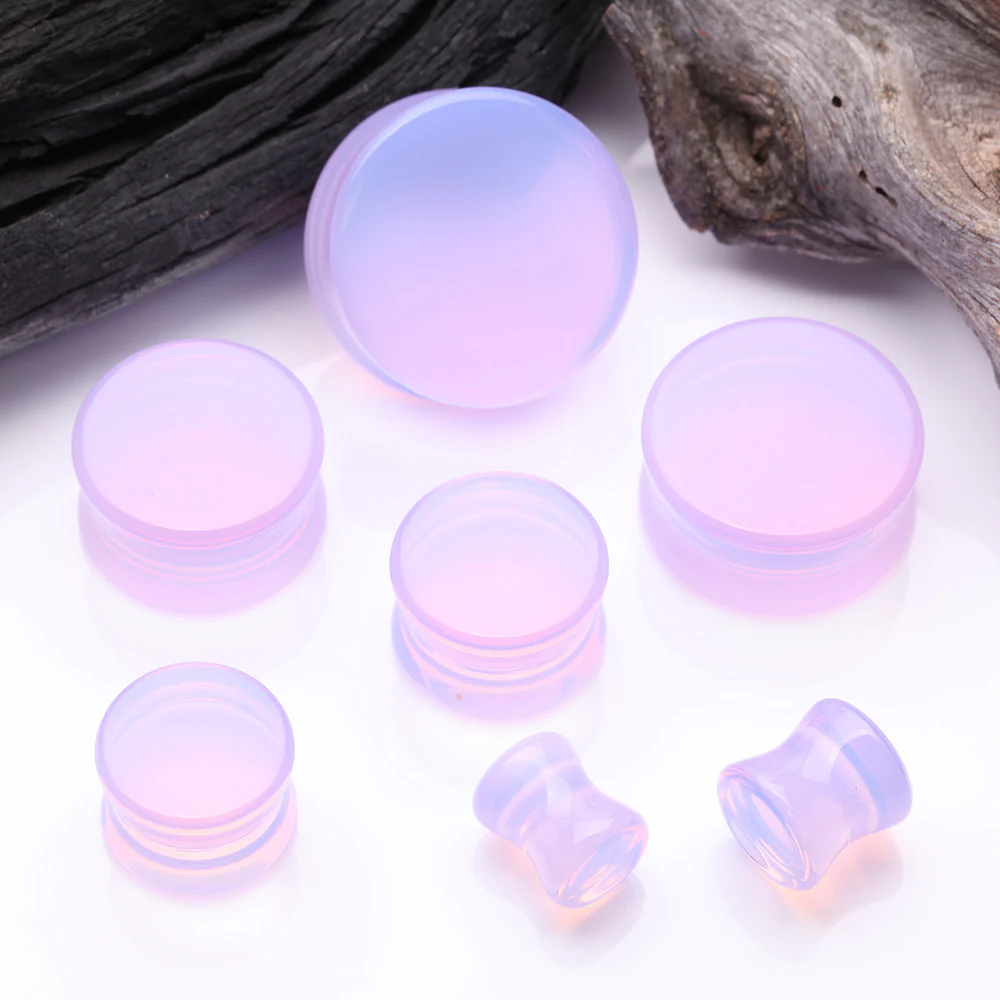 A Pair of Lavender Translucent Glass Double Flared Ear Gauge Plug - Image 3
