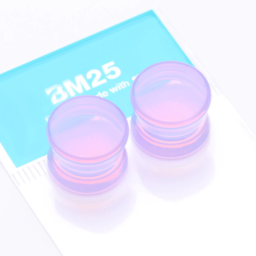 A Pair of Lavender Translucent Glass Double Flared Ear Gauge Plug - Image 4