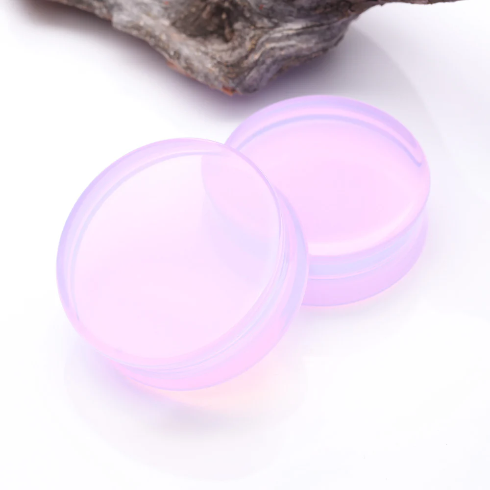 A Pair of Lavender Translucent Glass Double Flared Ear Gauge Plug - Image 5
