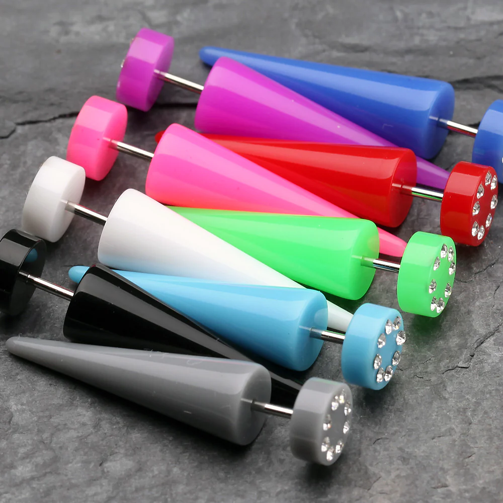 A Pair of Multi Gem Solid Acrylic Faux Taper Earring* - Image 3