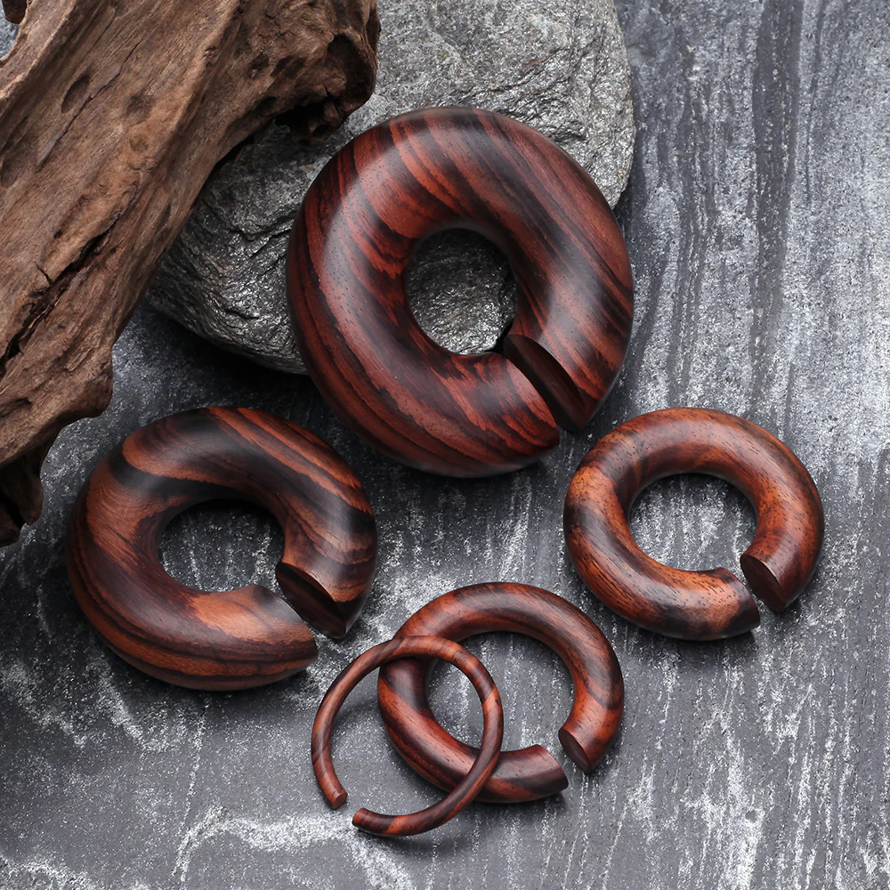 A Pair of Rosewood Hoop Hanger Plug - Image 3