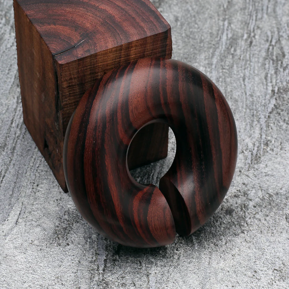 A Pair of Rosewood Hoop Hanger Plug - Image 4