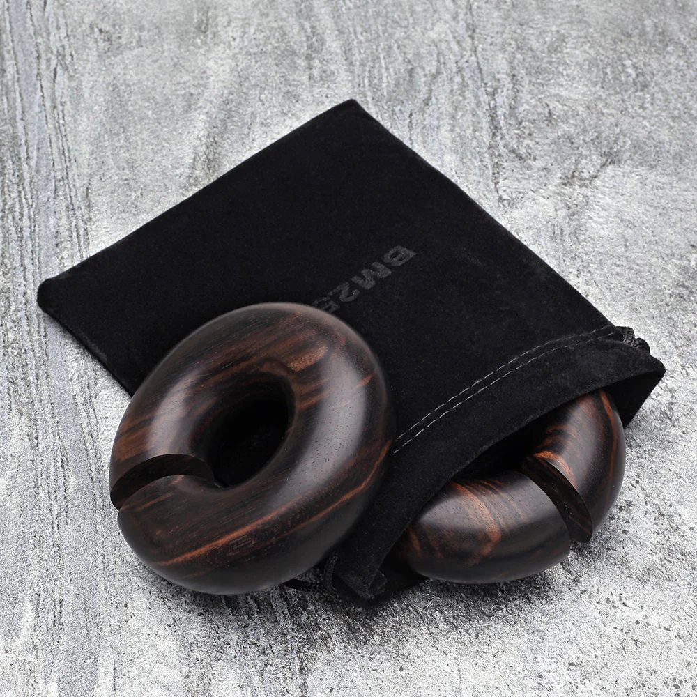 A Pair of Tiger Ebony Wood Hoop Hanger Plug - Image 5