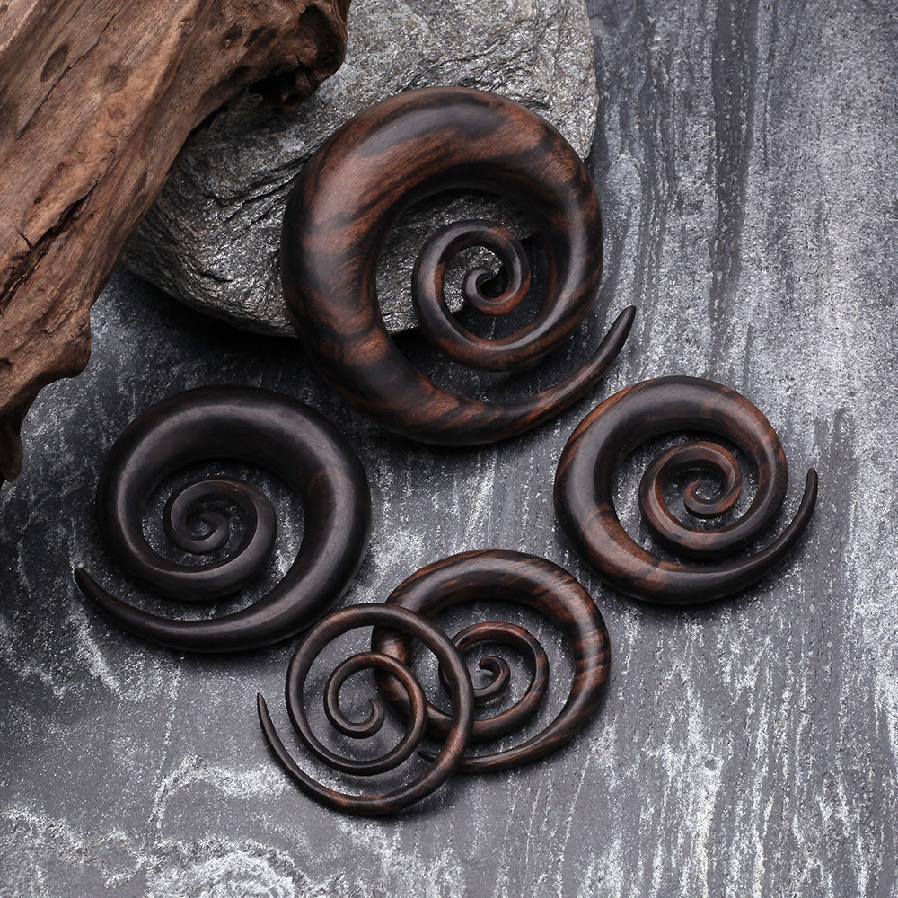 A Pair of Tiger Ebony Wood Super Spiral Hanger Plug - Image 3
