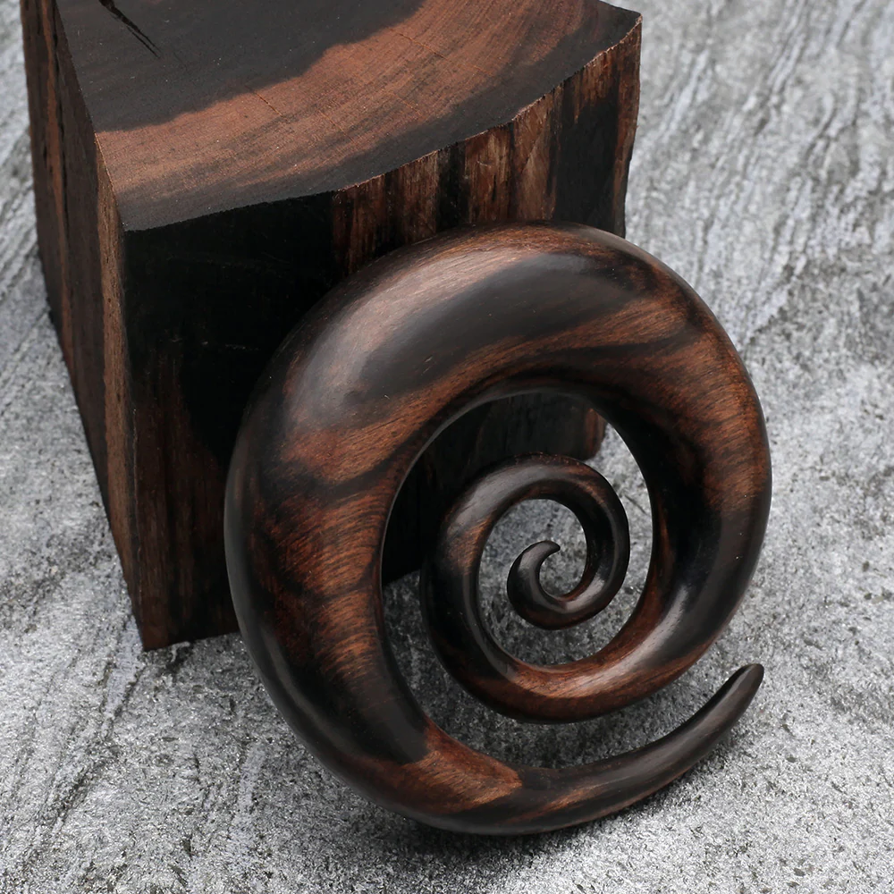 A Pair of Tiger Ebony Wood Super Spiral Hanger Plug - Image 4