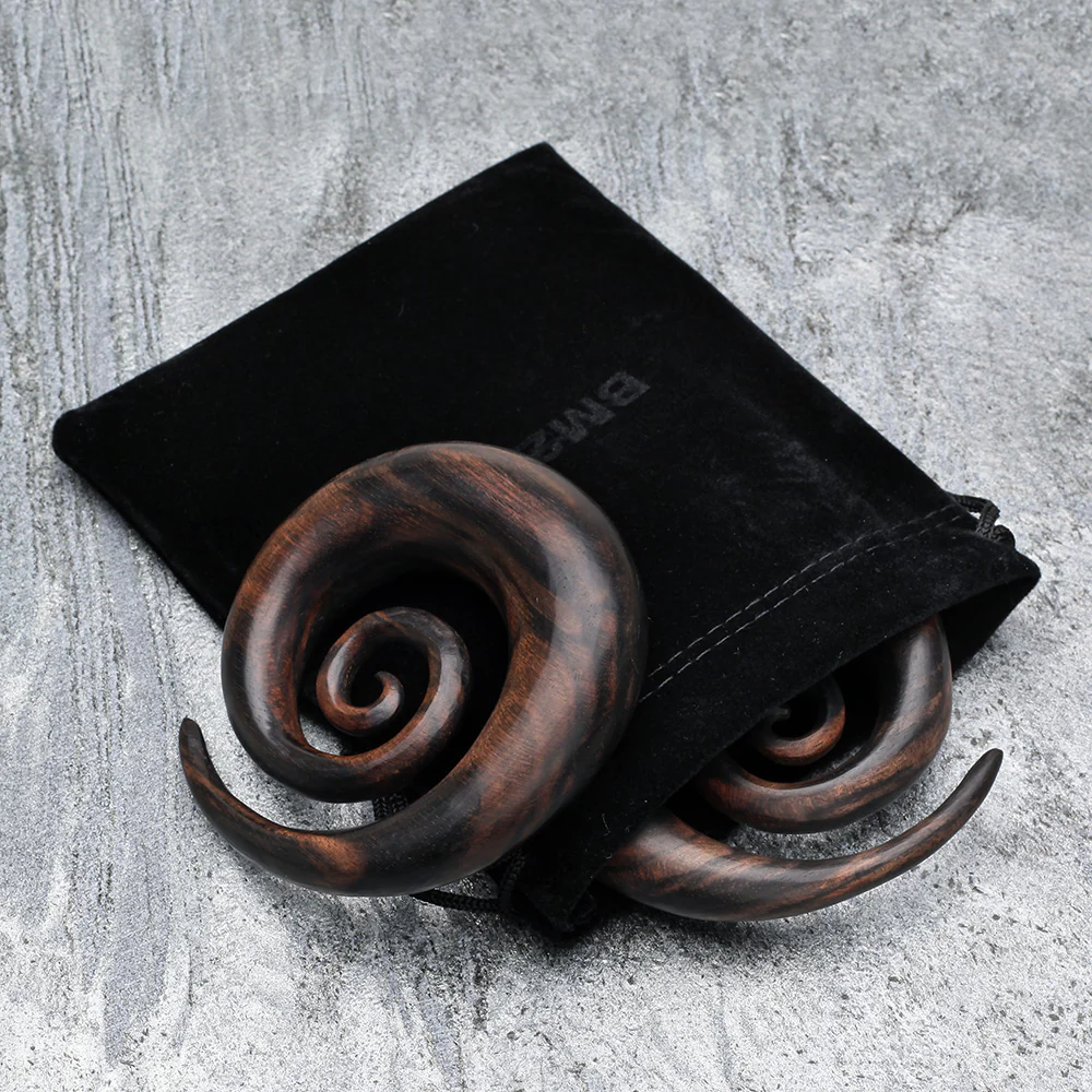 A Pair of Tiger Ebony Wood Super Spiral Hanger Plug - Image 5