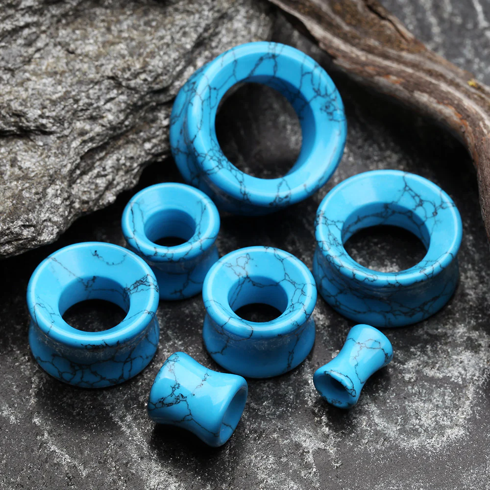 A Pair of Turquoise Stone Double Flared Eyelet Plug - Image 3