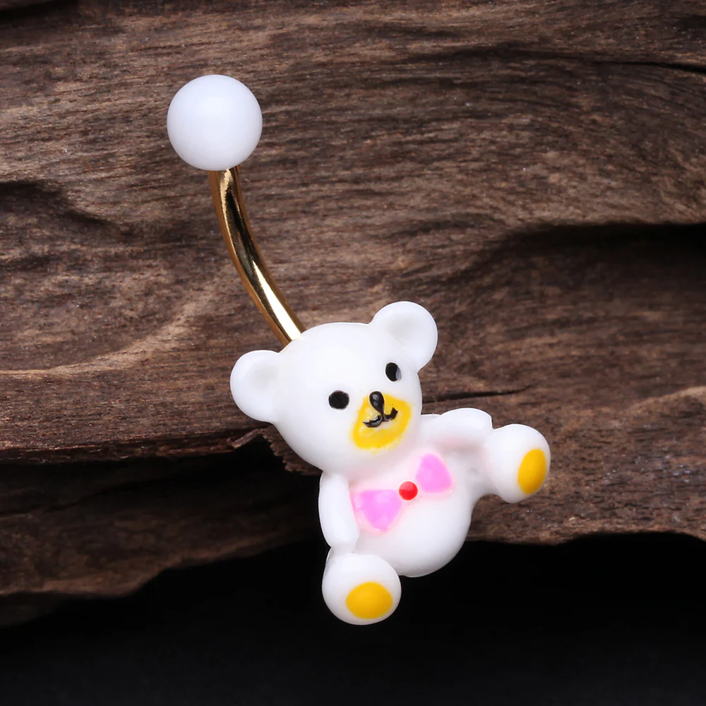 Adorable Teddy Baby Bear Non Dangle Belly Button Ring - Image 3