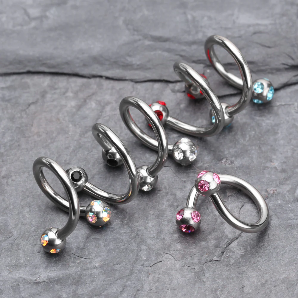 Aurora Gem Ball Steel Twist Spiral Ring - Image 3