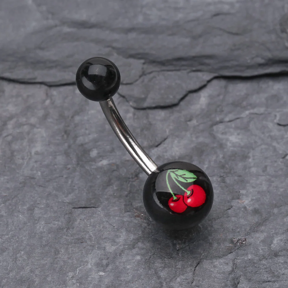Cherry Acrylic Logo Belly Button Ring - Image 3