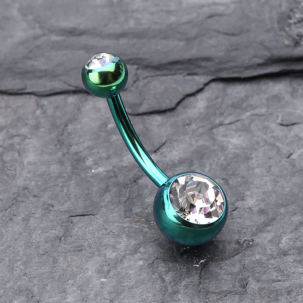 Colorline Double Gem Ball Steel Belly Button Ring - Image 3