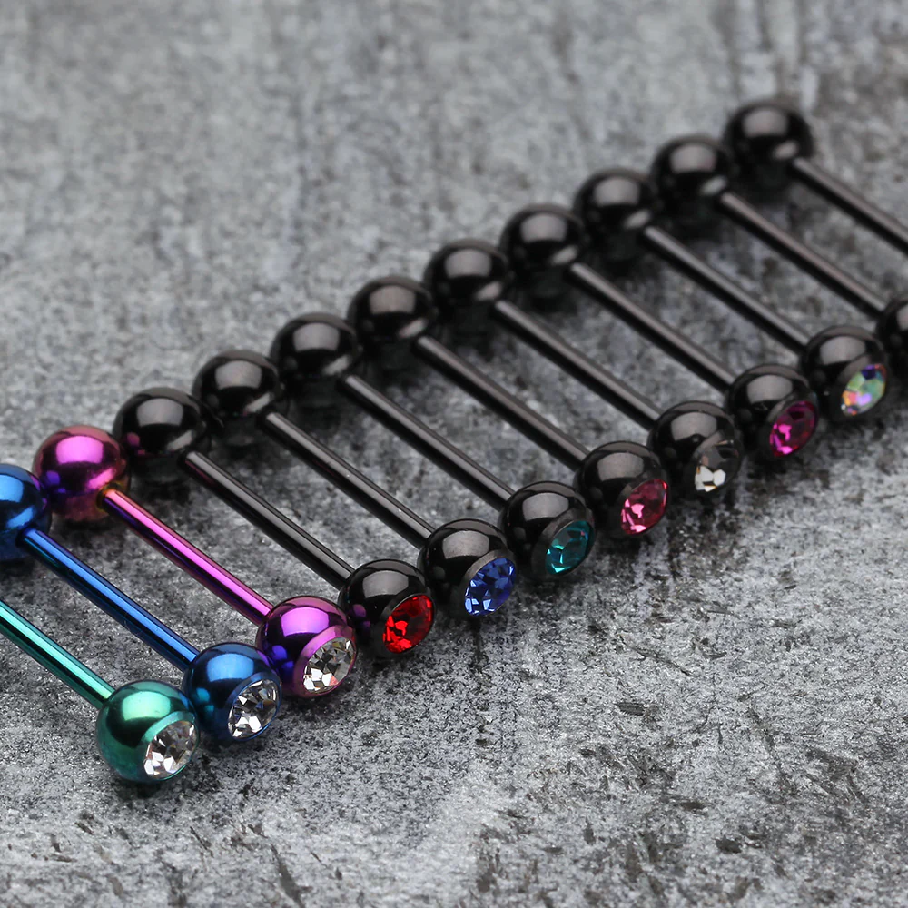 Blackline PVD Basic Gem Ball Barbell Tongue Ring - Image 3