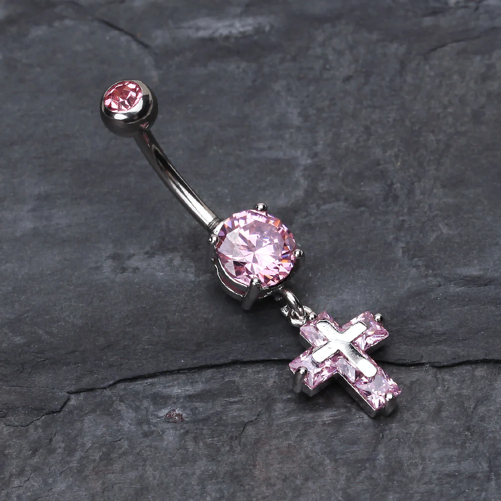Cross on Cross Sparkle Belly Ring - Image 3