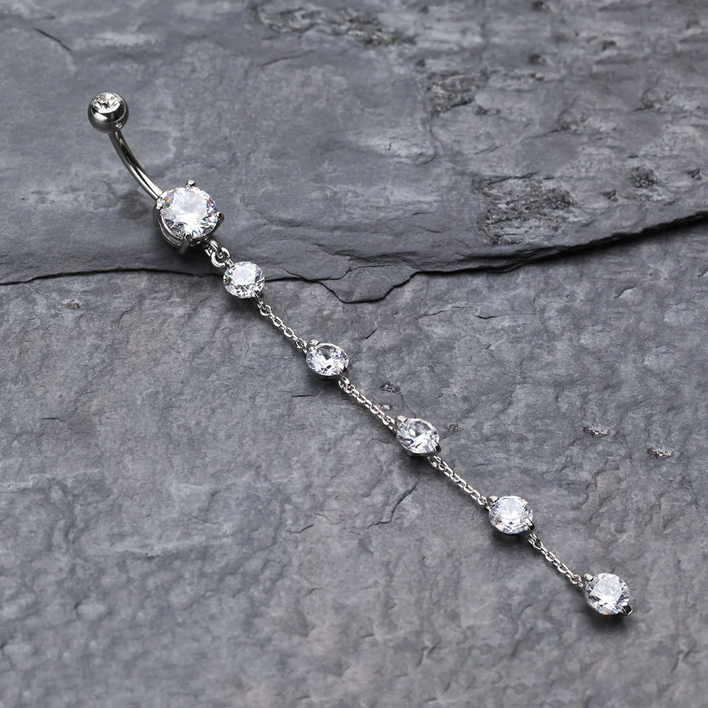 Elegant Crystalline Droplets Belly Button Ring - Image 3