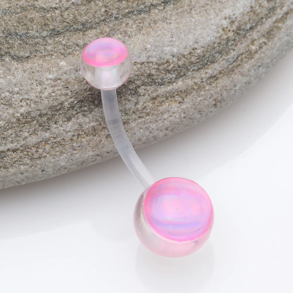 Holographic Acrylic Ball Bio Flexible Shaft Belly Button Ring - Image 3