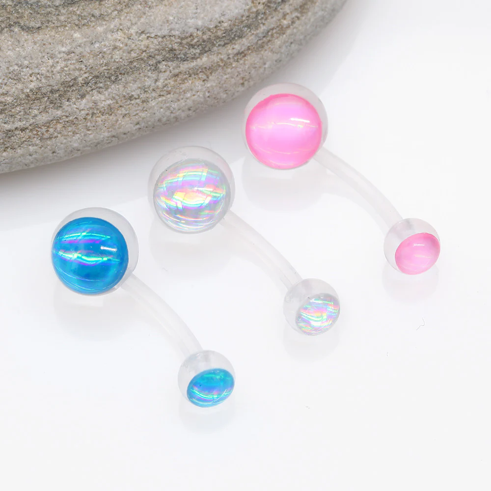 Holographic Acrylic Ball Bio Flexible Shaft Belly Button Ring - Image 4