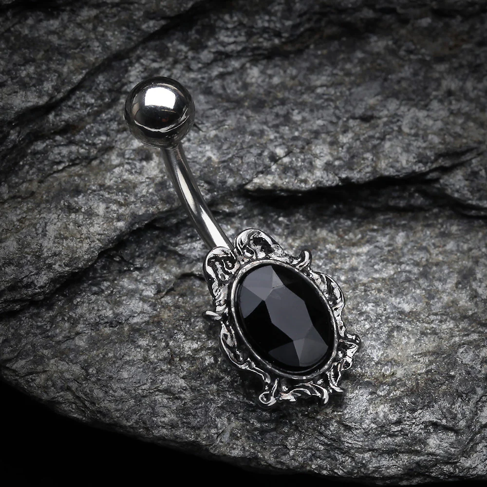 Onyx Elegance Sparkle Belly Button Ring - Image 3