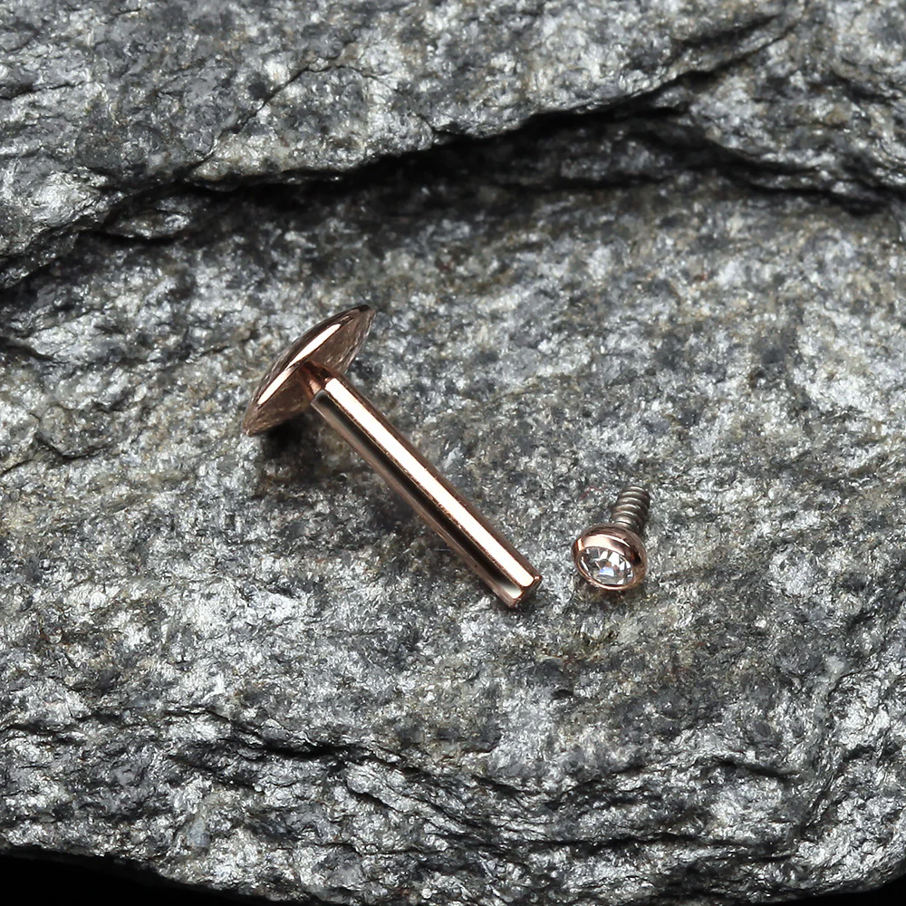 Rose Gold Plated Gem Ball Internally Threaded Labret - Image 3