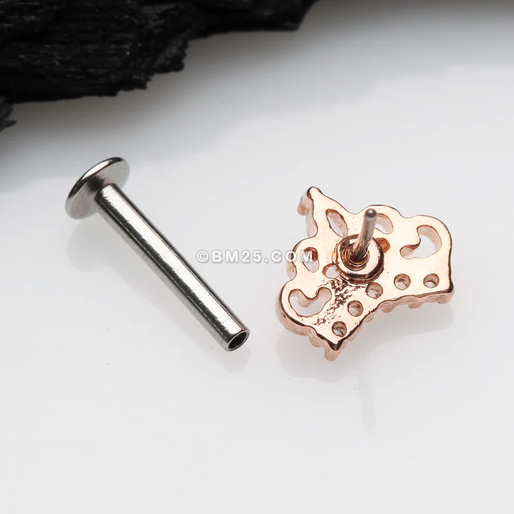 Rose Gold Royal Tiara Sparkle Top Threadless Push-In Steel Labret* - Image 3