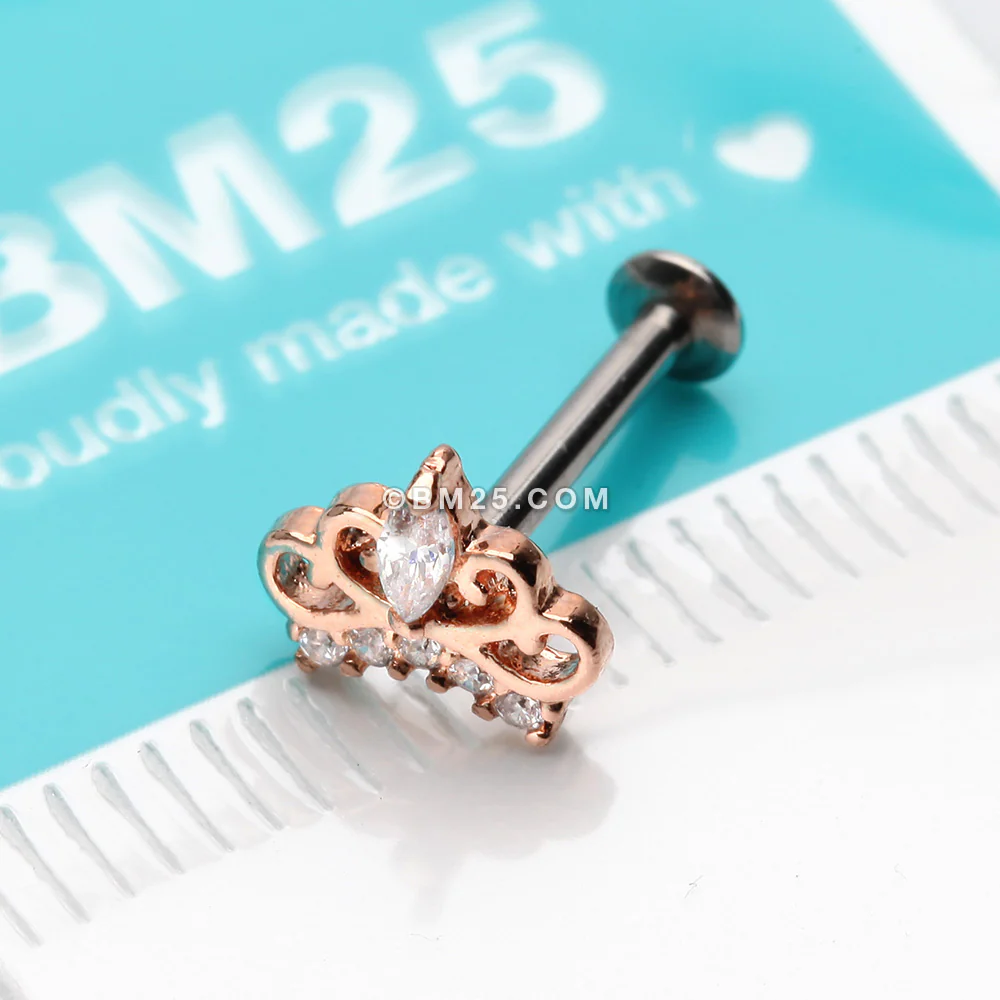 Rose Gold Royal Tiara Sparkle Top Threadless Push-In Steel Labret* - Image 4