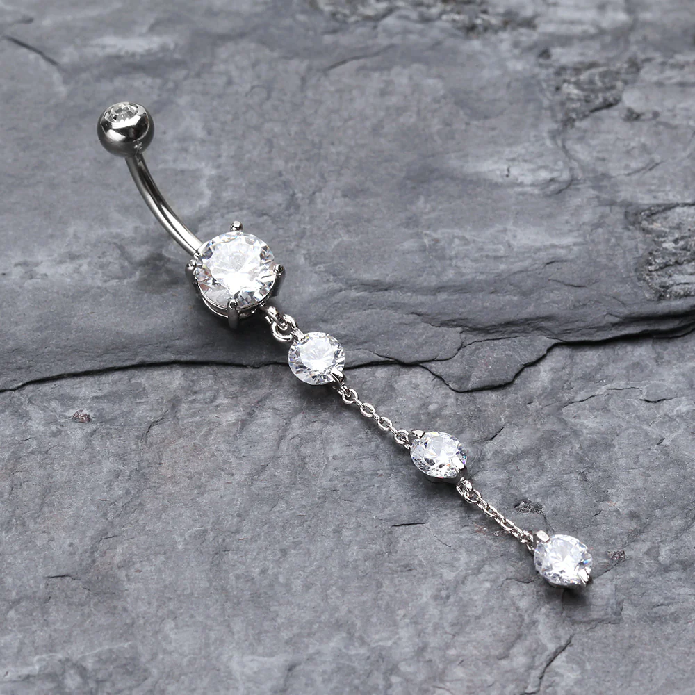Triple Crystal Droplets Belly Button Ring - Image 3