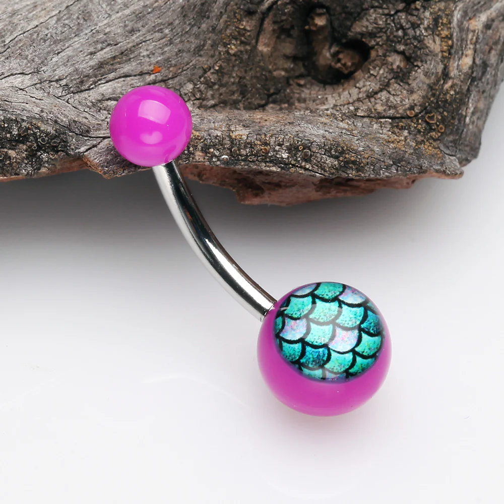 Vibrant Mermaid Scales Acrylic Logo Belly Button Ring - Image 3